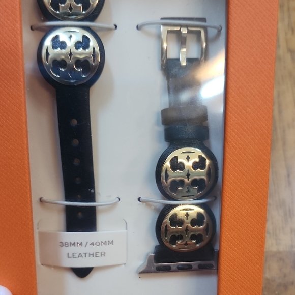 Tory Burch Black and Gold Leather Watch Band - Picture 2 of 5